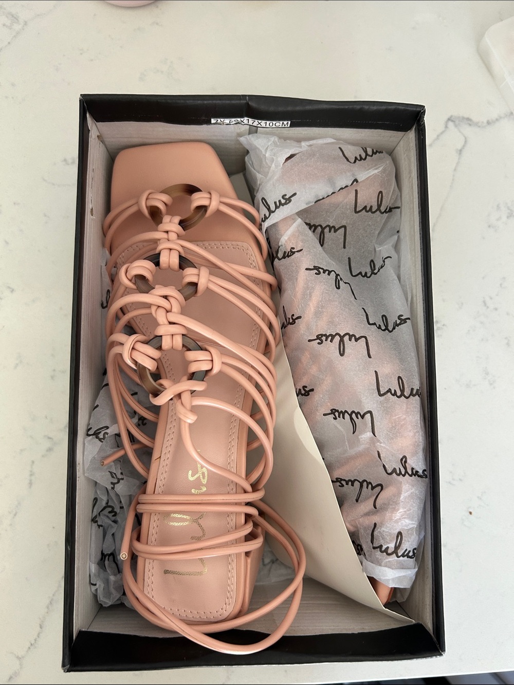 Lulu's Blush Nude Lace-Up Square Toe Flat Sandals